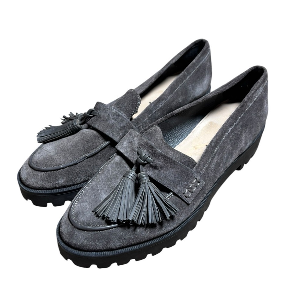 Via Spiga Giada Lug Sole Gray Suede Tassel Loafers Size 7